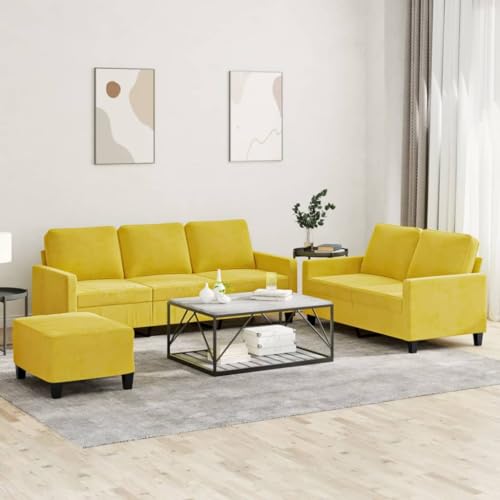 YUOTYRKTEJRSG 3-TLG. Sofagarnitur mit Kissen Gelb Samt. 2+3 Sitzer Sofa Set mit Hocker. Bequemes Velours für Wohnzimmer. Gelbe Couchgarnitur mit Polstern. Modernes Sofa Set von YUOTYRKTEJRSG