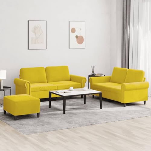 YUOTYRKTEJRSG 3-TLG. Sofagarnitur mit Kissen Gelb Samt. 2-Sitzer Sofa Set mit Hocker. Weicher Velours Stoff. Robustes Metallgestell. Bequeme Polsterung für Wohnzimmer. Esszimmer. Balkon YUOTYRKTEJRSG 3-TLG. Sofagarnitur mit Kissen Gelb Samt. 2-Sitzer Sofa Set mit Hocker. Weicher Velours Stoff. Robustes Metallgestell. Bequeme Polsterung für Wohnzimmer. Esszimmer. Balkon von YUOTYRKTEJRSG