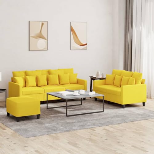 YUOTYRKTEJRSG 3-TLG. Sofagarnitur mit Kissen Hellgelb Stoff. 2+3 Sitzer Sofa Set mit Hocker. Bequeme Wohnzimmergarnitur. Modernes Sofa Set mit Polsterung. Perfekt fur Wohnzimmer und Esszimmer von YUOTYRKTEJRSG