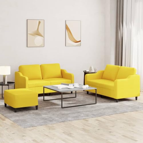 YUOTYRKTEJRSG 3-TLG. Sofagarnitur mit Kissen Hellgelb Stoff. 2-Sitzer Sofa Set mit Hocker. Bequemes Wohnzimmer Sofa Set. Modernes Gästesofa. Platzsparendes Sitzgarnitur für Kleine Räume von YUOTYRKTEJRSG