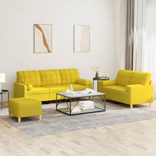 YUOTYRKTEJRSG 3-TLG. Sofagarnitur mit Kissen Hellgelb Stoff. Wohnzimmergarnitur mit Polster. 2-Sitzer und 3-Sitzer Sofa Set inklusive Hocker. Bequeme Sitzgruppe für Wohnzimmer und Essbereich von YUOTYRKTEJRSG