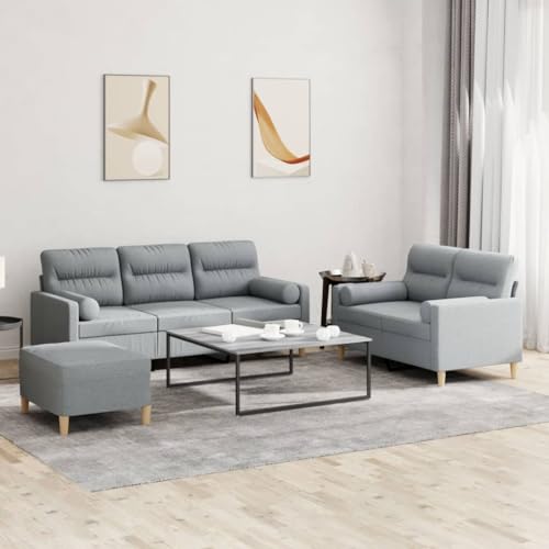 YUOTYRKTEJRSG 3-TLG. Sofagarnitur mit Kissen Hellgrau Stoff - Modernes Wohnzimmer Set mit Fußhocker. Bequemes 2+3 Sitzer Sofa Set für Wohnzimmer. Esszimmer. Büro von YUOTYRKTEJRSG