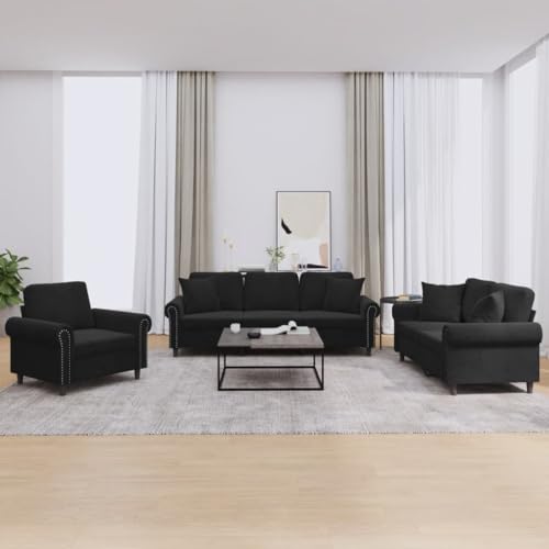 YUOTYRKTEJRSG 3-TLG. Sofagarnitur mit Kissen Schwarz Samt. Wohnzimmer Couchgarnitur mit Sessel. 2-Sitzer und 3-Sitzer Sofa Set. Modernes Velours Sofa mit Polsterung für Wohnzimmer. Esszimmer. Büro YUOTYRKTEJRSG 3-TLG. Sofagarnitur mit Kissen Schwarz Samt. Wohnzimmer Couchgarnitur mit Sessel. 2-Sitzer und 3-Sitzer Sofa Set. Modernes Velours Sofa mit Polsterung für Wohnzimmer. Esszimmer. Büro von YUOTYRKTEJRSG