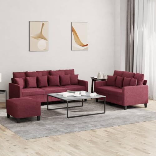 YUOTYRKTEJRSG 3-TLG. Sofagarnitur mit Kissen Weinrot Stoff Wohnzimmer Set. 2-Sitzer + 3-Sitzer Sofa mit Hocker. Bequemes Polstermöbel für Wohnbereich. Lesen und Entspannen. Robuste Konstruktion YUOTYRKTEJRSG 3-TLG. Sofagarnitur mit Kissen Weinrot Stoff Wohnzimmer Set. 2-Sitzer + 3-Sitzer Sofa mit Hocker. Bequemes Polstermöbel für Wohnbereich. Lesen und Entspannen. Robuste Konstruktion von YUOTYRKTEJRSG