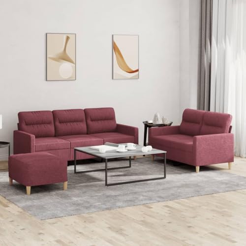 YUOTYRKTEJRSG 3-TLG. Sofagarnitur mit Kissen Weinrot Stoff Wohnzimmer Set. 2-Sitzer und 3-Sitzer Sofa mit Hocker. Bequemes Polstermöbel für Wohnzimmer. Esszimmer. Balkon von YUOTYRKTEJRSG
