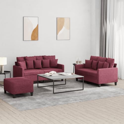 YUOTYRKTEJRSG 3-TLG. Sofagarnitur mit Kissen Weinrot Stoff. 2-Sitzer Sofa Set mit Hocker. Bequemes Wohnzimmer Set mit Polsterung. Modernes Design für Wohnbereich. Lesen und Entspannen von YUOTYRKTEJRSG