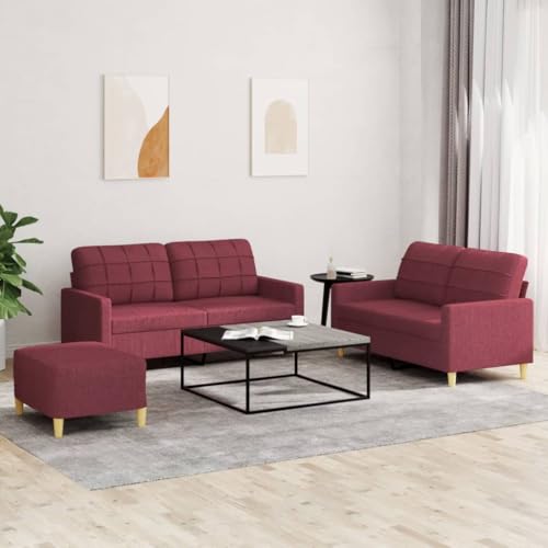 YUOTYRKTEJRSG 3-TLG. Sofagarnitur mit Kissen Weinrot Stoff. 2-Sitzer Sofa Set mit Hocker. Bequemes Wohnzimmer Set. Langlebige Polsterung. Modernes Design für Wohnzimmer und Essbereich YUOTYRKTEJRSG 3-TLG. Sofagarnitur mit Kissen Weinrot Stoff. 2-Sitzer Sofa Set mit Hocker. Bequemes Wohnzimmer Set. Langlebige Polsterung. Modernes Design für Wohnzimmer und Essbereich von YUOTYRKTEJRSG