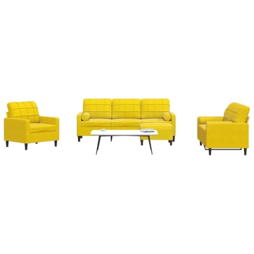 YUOTYRKTEJRSG 4-Piece Yellow Velvet Sofa Set with Cushions and Neck Rolls. Modern Living Room Furniture for Relaxation. Chatting and TV Watching. Soft Comfortable Fabric with Sturdy Metal Frame von YUOTYRKTEJRSG