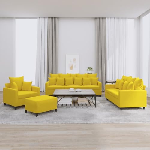 YUOTYRKTEJRSG 4-TLG. Sofagarnitur mit Kissen Gelb Samt. Wohnzimmer Sofa Set mit Hocker. Bequemes Velours für Wohnzimmer. Esszimmer. Büro. Modernes Sofa Set mit 21 Kissen von YUOTYRKTEJRSG