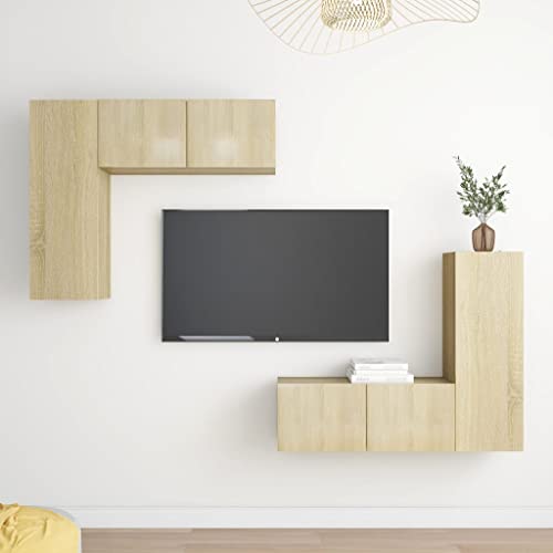 YUOTYRKTEJRSG 4-TLG. TV-Schrank-Set Sonoma-Eiche Holzwerkstoff Fernsehertisch Schrank Table Sideboard Tv für Gästezimmer Büro Jugendzimmer Schlafzimmer von YUOTYRKTEJRSG