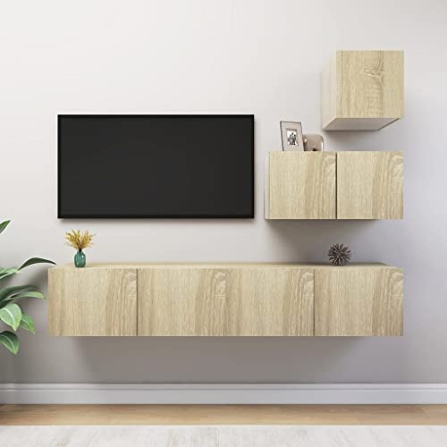 YUOTYRKTEJRSG 4-TLG. TV-Schrank-Set Sonoma-Eiche Holzwerkstoff Sideboard Wohnzimmer Lowboard Fernsehschrank Sideboard Tv für Schlafzimmer Gästezimmer Wohnzimmer Jugendzimmer von YUOTYRKTEJRSG