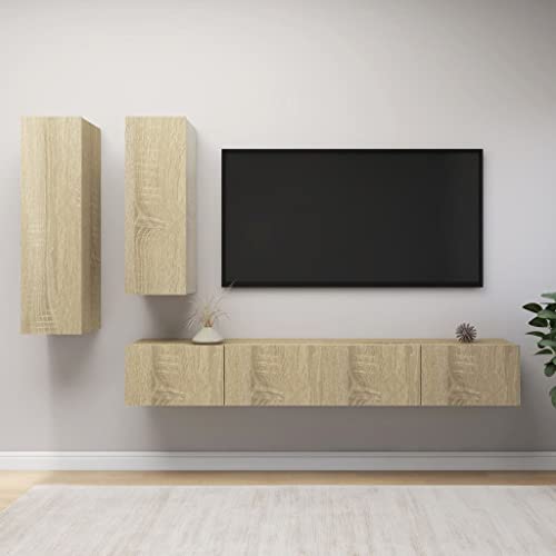 YUOTYRKTEJRSG 4-TLG. TV-Schrank-Set Sonoma-Eiche Holzwerkstoff Sideboard Wohnzimmer Wohnwand Fernsehschrank Tv Unterschrank für Schlafzimmer Jugendzimmer Gästezimmer Wohnzimmer von YUOTYRKTEJRSG