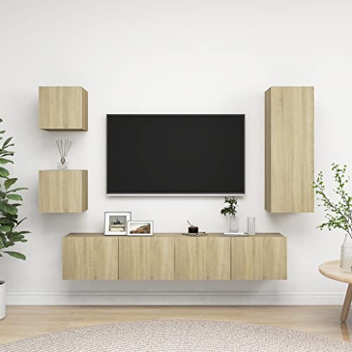 YUOTYRKTEJRSG 5-TLG. TV-Schrank-Sets Sonoma-Eiche Holzwerkstoff Sideboard Fernseher Wohnwand Wohnzimmer Table Sideboard Tv für Schlafzimmer Gästezimmer Jugendzimmer Büro von YUOTYRKTEJRSG