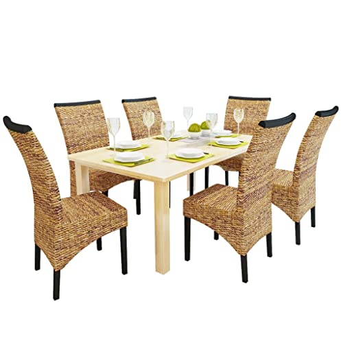 YUOTYRKTEJRSG 6 Piece Dining Chairs Set Handwoven Abaca Fiber with Solid Mango Wood Frame for Kitchen Dining Room Restaurant Brown Natural Rattan Chairs Comfortable Seating Furniture von YUOTYRKTEJRSG