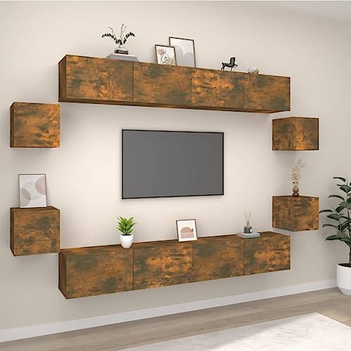 YUOTYRKTEJRSG 8-TLG. TV-Schrank-Set Räuchereiche Holzwerkstoff Unterschrank Lowboard Regal Sideboard Tv für Gästezimmer Schlafzimmer Wohnzimmer Jugendzimmer von YUOTYRKTEJRSG