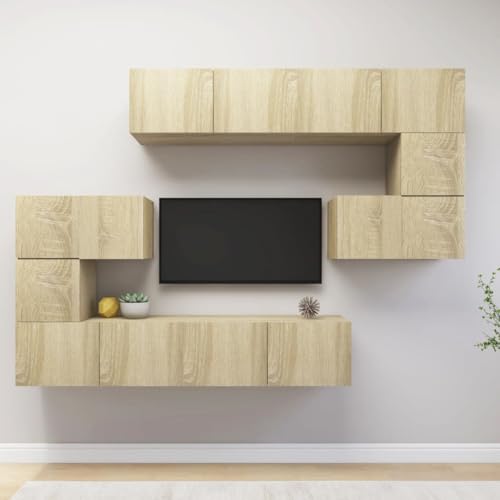 YUOTYRKTEJRSG 8-TLG. TV-Schrank-Set Sonoma-Eiche Holzwerkstoff Sideboard Fernseher Fernsehschrank Fernseher Schrank Lowboard Wohnzimmer für Gästezimmer Wohnzimmer Jugendzimmer Büro von YUOTYRKTEJRSG