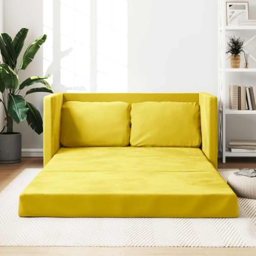 YUOTYRKTEJRSG Bodensofa mit Schlaffunktion Dunkelgelb 122x204x55 cm Samt 2-in-1 Sofa Bett faltbar Metallgestell für Wohnzimmer Schlafzimmer Studentenzimmer von YUOTYRKTEJRSG