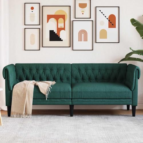 YUOTYRKTEJRSG Chesterfield Sofa 3 Seater Dark Green Fabric Upholstered Living Room Furniture with Rolled Arms and High Back Support for Comfortable Relaxation von YUOTYRKTEJRSG