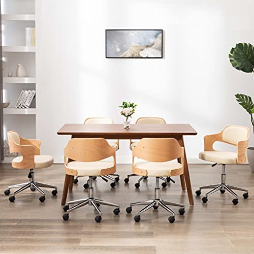 YUOTYRKTEJRSG Drehbare Esszimmerstühle 4er Set Creme Drehstühle mit Kunstleder Bugholz Gasfeder Höhenverstellbar Bürostühle Esszimmerstühle für Wohnzimmer Büro Schlafzimmer von YUOTYRKTEJRSG
