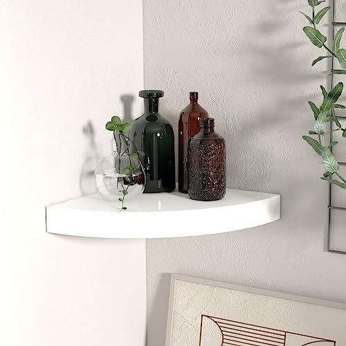 YUOTYRKTEJRSG Eck-Schweberegal Hochglanz-Weiß 25x25x3,8 cm MDF Kleines Bücherregal Regal Wand Wall Shelf Regalboden für Küche Arbeitszimmer Wohnzimmer Schlafzimmer von YUOTYRKTEJRSG