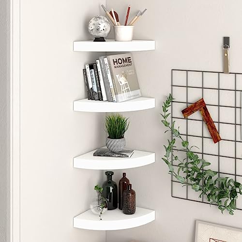 YUOTYRKTEJRSG Eck-Schweberegale 4 STK. Weiß 25x25x3,8 cm MDF Kleines Bücherregal Regal Wand Wall Shelf Regalboden für Küche Arbeitszimmer Wohnzimmer Schlafzimmer von YUOTYRKTEJRSG