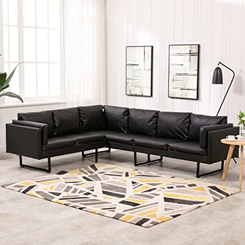 YUOTYRKTEJRSG Ecksofa Kunstleder Schwarz Modern Corner Sofa with Thick Cushions. PVC Leather Living Room Furniture for Home Office. Easy Assembly 255x199.5x62.5cm von YUOTYRKTEJRSG