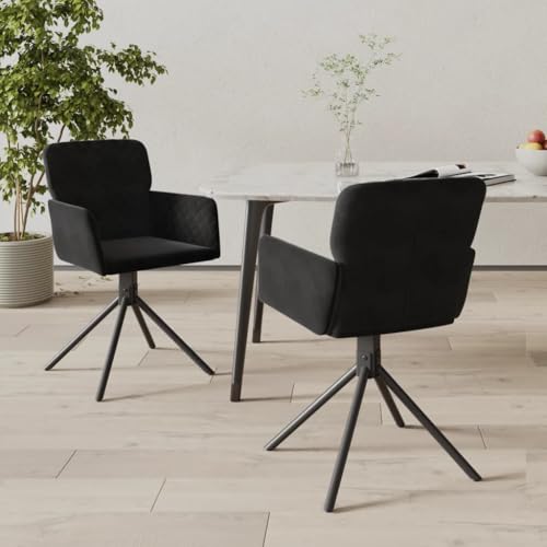 YUOTYRKTEJRSG Esszimmerstühle 2 STK Drehbar Schwarz Samt 360 Grad Drehstuhl Esszimmer Drehstühle mit Armlehnen Luxus Velvet Dining Chairs Modern für Wohnzimmer Essbereich von YUOTYRKTEJRSG