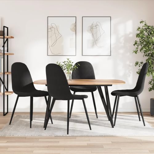YUOTYRKTEJRSG Esszimmerstühle 4 STK Schwarz Samt Velvet Dining Chairs with Soft Padding, Modern Kitchen Chairs with Powder Coated Metal Legs for Dining Room, Living Room, 110kg Capacity von YUOTYRKTEJRSG