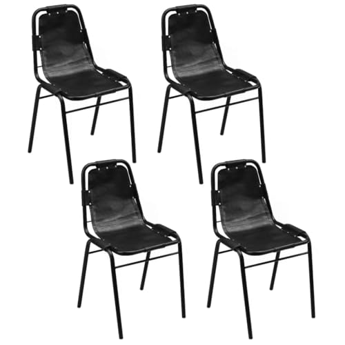YUOTYRKTEJRSG Esszimmerstühle 4 STK. Schwarz Echtleder Industrial Design Dining Chairs with Steel Frame, Comfortable Leather Seating for Home Kitchen Restaurant Use von YUOTYRKTEJRSG