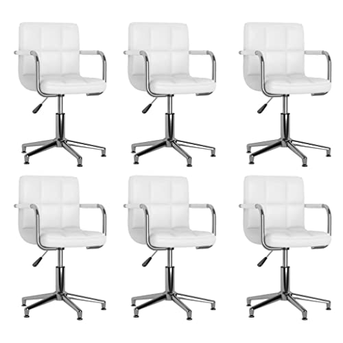 YUOTYRKTEJRSG Esszimmerstühle 6 STK. Drehbar Weiß Kunstleder Drehstühle Küchenstühle Höhenverstellbar mit Gasdruckfeder 360 Grad Drehfunktion für Esszimmer Küche Büro von YUOTYRKTEJRSG