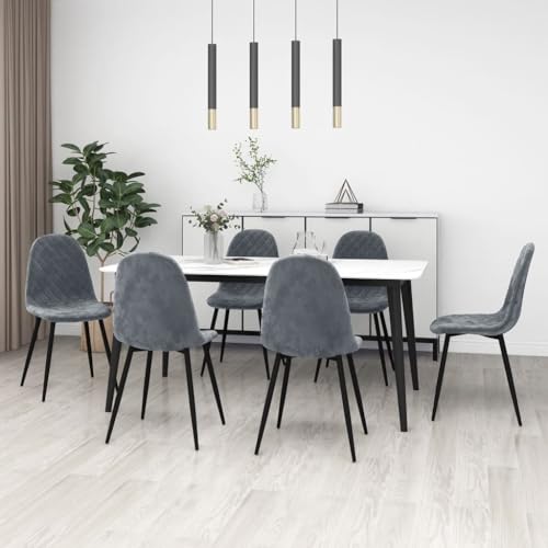 YUOTYRKTEJRSG Esszimmerstühle 6 STK. Dunkelgrau Samt Polsterstühle für Küche Esszimmer Gästezimmer mit weicher Polsterung ergonomische Design Metallbeine von YUOTYRKTEJRSG