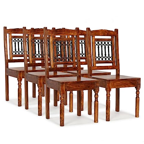 YUOTYRKTEJRSG Esszimmerstühle 6 STK. Massivholz Klassisch Akazienholz Gusseisen Details Elegante Esszimmer Stühle Set für Küche Essbereich Wohnzimmer Bequeme Sitzmöbel von YUOTYRKTEJRSG