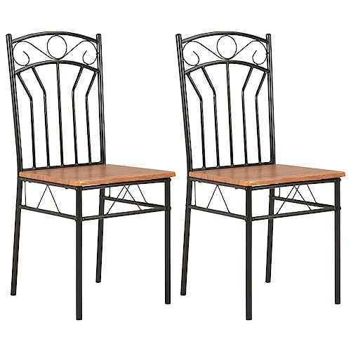 YUOTYRKTEJRSG Esszimmerstühle Set of 2 Brown MDF Dining Chairs Modern Industrial Style with Steel Frame for Kitchen Dining Room Sturdy Comfortable Ergonomic Design von YUOTYRKTEJRSG