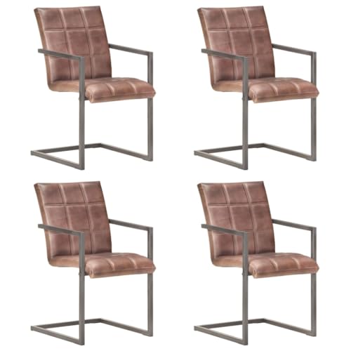 YUOTYRKTEJRSG Freischwinger 4 STK. Braun Echtleder Dining Chairs Set of 4 Retro Design Leather Upholstered Kitchen Chairs with Iron Frame Comfortable Seating for Dining Room YUOTYRKTEJRSG Freischwinger 4 STK. Braun Echtleder Dining Chairs Set of 4 Retro Design Leather Upholstered Kitchen Chairs with Iron Frame Comfortable Seating for Dining Room von YUOTYRKTEJRSG