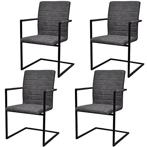 YUOTYRKTEJRSG Freischwinger Dining Chairs Set of 4 Gray PU Leather Modern Kitchen Chairs with Steel Frame, Ergonomic Back Support, Easy Assembly for Home Office Restaurant von YUOTYRKTEJRSG