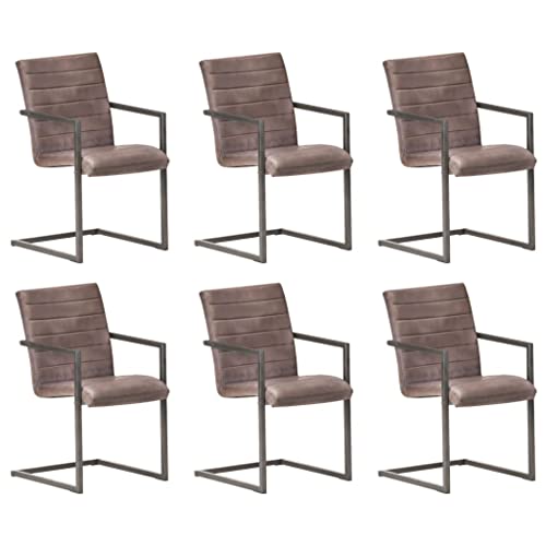 YUOTYRKTEJRSG Freischwinger Dining Chairs Set of 6 Brown Genuine Leather Retro Style Kitchen Restaurant Seating with Iron Frame Comfortable Swivel Chairs von YUOTYRKTEJRSG