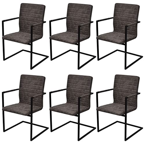 YUOTYRKTEJRSG Freischwinger Dining Chairs Set of 6 Brown PU Leather Modern Office Chairs with Steel Frame, Ergonomic Back Support, Comfortable Padded Seating for Home Restaurant von YUOTYRKTEJRSG