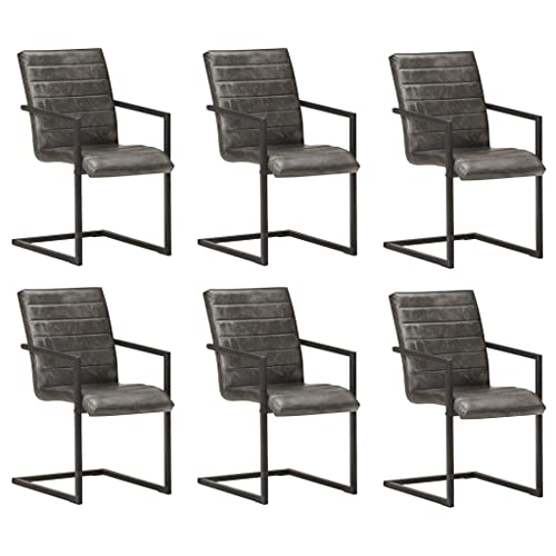 YUOTYRKTEJRSG Freischwinger Dining Chairs Set of 6 Gray Genuine Leather Retro Kitchen Chairs with Padded Seat Backrest Powder Coated Iron Frame for Dining Room Restaurant YUOTYRKTEJRSG Freischwinger Dining Chairs Set of 6 Gray Genuine Leather Retro Kitchen Chairs with Padded Seat Backrest Powder Coated Iron Frame for Dining Room Restaurant von YUOTYRKTEJRSG