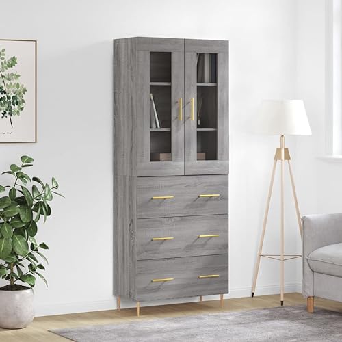 YUOTYRKTEJRSG Highboard Grau Sonoma 69,5x34x180 cm Holzwerkstoff Anrichte Sideboard Wohnzimmer Bathroom Cabinet Kleiner Schrank für Küche Flur Wohnzimmer Schlafzimmer von YUOTYRKTEJRSG
