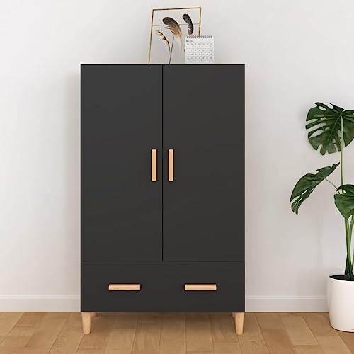 YUOTYRKTEJRSG Highboard Schwarz 70x31x115 cm Holzwerkstoff Sidebord Badezimmerschrank Sideboard Wohnzimmer Flurschrank für Küche Badezimmer Wohnzimmer Schlafzimmer von YUOTYRKTEJRSG
