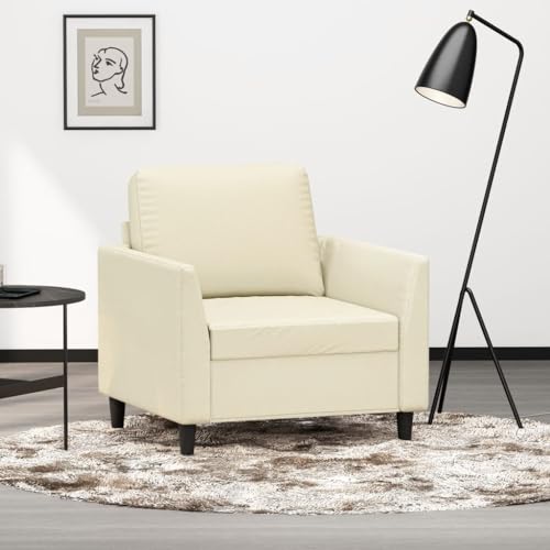 YUOTYRKTEJRSG Kunstleder Sessel Creme 60 cm Moderner Lesesessel mit Metallgestell. Bequemer Fernsehsessel für Wohnzimmer. Schlafzimmer. Büro. Max 110 kg Tragkraft von YUOTYRKTEJRSG