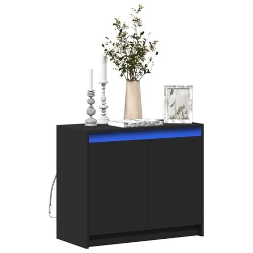 YUOTYRKTEJRSG LED-Sideboard Schwarz 72x34x61 cm Holzwerkstoff Beistellschrank Badezimmerschrank Kitchen Cabinet Aufbewahrungsschrank für Flur Badezimmer Wohnzimmer Schlafzimmer von YUOTYRKTEJRSG