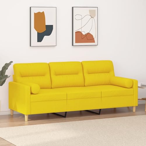 YUOTYRKTEJRSG Modern 3 Seater Sofa with Decorative Cushions Light Yellow 180 cm Fabric Living Room Couch Comfortable Seating for Relaxation TV Watching Durable Polyester von YUOTYRKTEJRSG