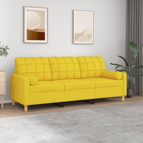 YUOTYRKTEJRSG Modern 3 Seater Sofa with Decorative Cushions Light Yellow 180 cm Fabric Living Room Couch Comfortable Seating for Relaxing TV Watching Durable Polyester von YUOTYRKTEJRSG