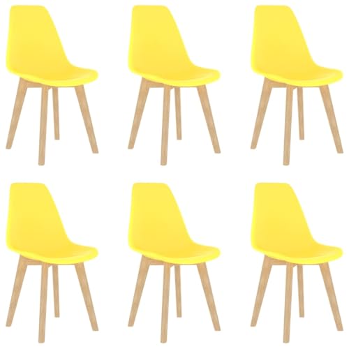 YUOTYRKTEJRSG Modern Dining Chairs 6 Pcs Yellow Plastic Kitchen with Wood Legs, Ergonomic Backrest, Stackable Dining Room Chairs for Home Restaurant Cafe von YUOTYRKTEJRSG