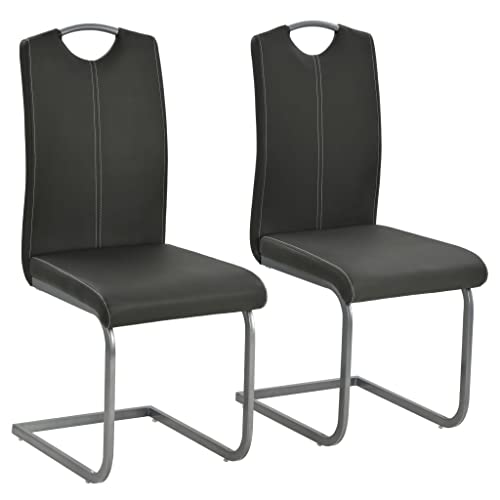 YUOTYRKTEJRSG Modern Dining Chairs Set of 2 Gray Faux Leather Upholstered Freischwinger Chairs with Steel Frame for Kitchen Dining Room Restaurant Cafe von YUOTYRKTEJRSG