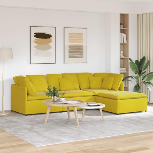 YUOTYRKTEJRSG Modular Sofa Set with Ottoman Velvet Yellow 4-Piece Sectional Couch Living Room Furniture Comfortable Seating for Home Family Entertainment Space von YUOTYRKTEJRSG