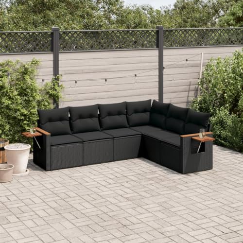 YUOTYRKTEJRSG MultifunktionssofaGartensofa mit Kissen 2-Sitzer Schwarz Poly RattanGeeignet für Patio Garten von YUOTYRKTEJRSG