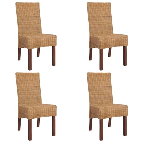 YUOTYRKTEJRSG Natural Rattan Dining Chairs Set of 4 Brown Hand Woven Mango Wood Frame Kitchen Dining Room Furniture Comfortable Seating for Home Decor von YUOTYRKTEJRSG