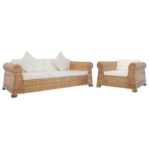 YUOTYRKTEJRSG Natural Rattan Sofa Set with Cushions. 2-Piece Garden Furniture for Patio and Terrace. Durable Mango Wood Frame. Washable Covers. Comfortable Outdoor Seating von YUOTYRKTEJRSG